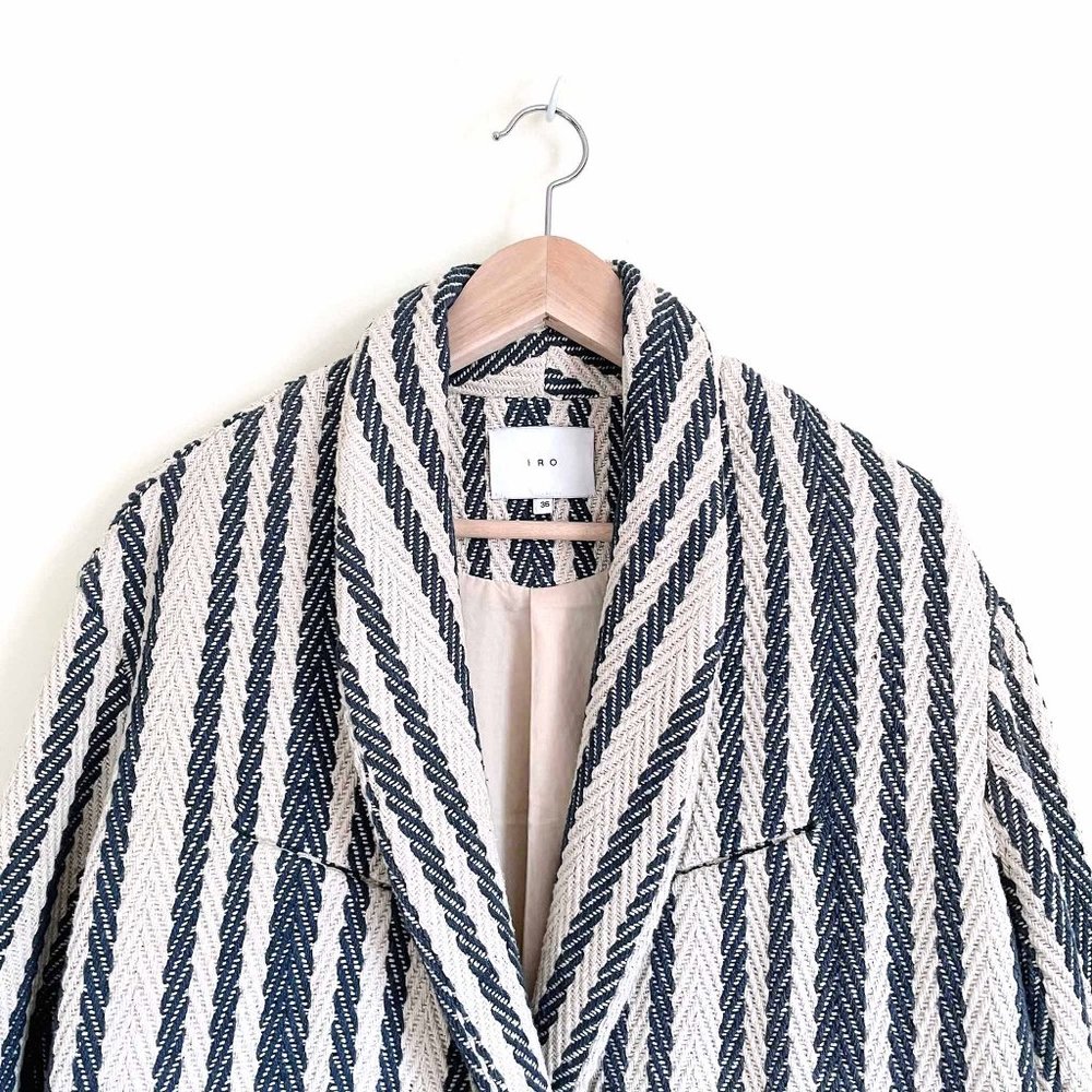 IRO Striped Shawl Collar Coat in Cream and Black